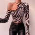 Zebra Print Off-Shoulder Long-Sleeved Top NSHLJ105391