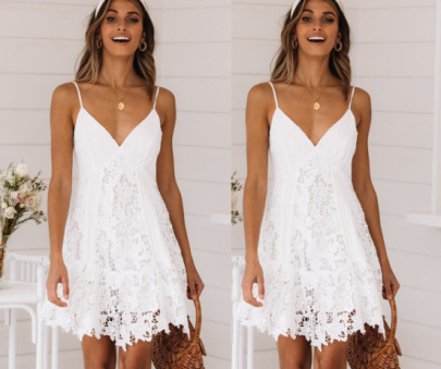 Summer White Lace Stitching Suspender Dress Nihaostyles Wholesale Clothing NSKXN104985