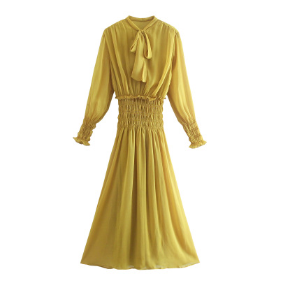 Yellow Bow-knot Decorated Elastic Casual Dress Nihaostyles Wholesale Clothing NSXFL105249