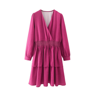 Pink Long-sleeved Double-layer Stretch Dress Nihaostyles Wholesale Clothing NSXFL105281