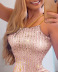 Sexy Pink Sequined Chain Suspender Tight Prom Dress NSXPF105525
