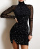 Black sequined long-sleeved high-collar tight prom dress nihaostyles wholesale clothing NSXPF105537