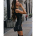 Slim Fit Pu Leather Drawstring Sheath Dress NSOYL105548