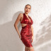 Slim-Fit Pleated Bronzing High Waist V-Neck Sleeveless Prom Dress NSGHW105574