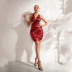 Slim-Fit Pleated Bronzing High Waist V-Neck Sleeveless Prom Dress NSGHW105574