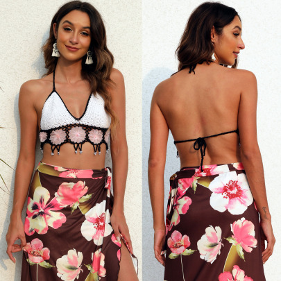 Flower Stitching Fringed Beach Bikini Top Nihaostyles Wholesale Clothing NSOY105607