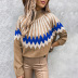 suéter de punto casual suelto de manga larga estampado de cuello alto nihaostyles ropa al por mayor NSSYV105645