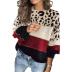 hit color Leopard print loose round neck sweater nihaostyles wholesale clothes NSSYV105646