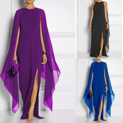 Chiffon Sleeveless Shawl Slit Evening Dress Nihaostyles Clothing Wholesale NSYLY105712