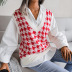 V-Neck Houndstooth Casual Loose Knit Sweater Vest NSBJ105774