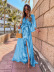 V-Neck Lace-Up Single-Breasted Full-Length Beach Dress NSHMP105793
