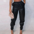 Mid-Waist Pockets Solid Color Casual Long Leather Pants NSHM105944