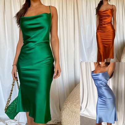 Solid Color Slim Slip A Line Dress NSOYL105993