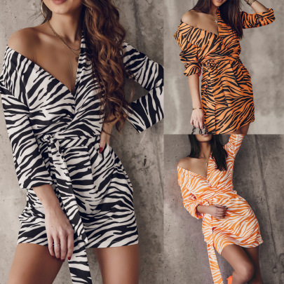 V-neck Loose Zebra Pattern Dress Nihaostyles Clothing Wholesale NSOYL105996