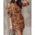 V-Neck Loose Zebra Pattern Dress NSOYL105996
