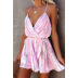 Pleated Chiffon Lace-Up V-Neck Chiffon Slip Dress NSOYL106000