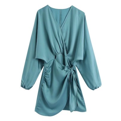 Long-sleeved Faux Silk Satin Dress Nihaostyles Clothing Wholesale NSXFL106094