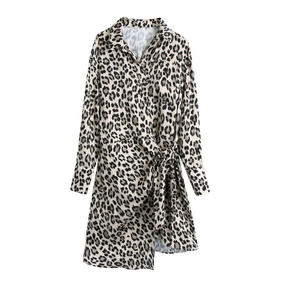 Long-sleeved Leopard Print Wrap Dress Nihaostyles Clothing Wholesale NSXFL106095