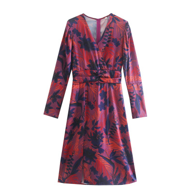 Flower Printed V-neck Long-sleeved Dress Nihaostyles Clothing Wholesale NSXFL106099
