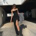 Solid Color High-Waist Pleated Slim Backless Slip Dress NSAFS106105
