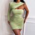 Solid Color One-Shoulder Drawstring Sheath Dress NSAFS106111