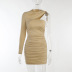 Solid Color One-Shoulder Drawstring Sheath Dress NSAFS106111