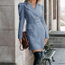 Solid Color V-Neck Lace Up Asymmetric Coat Dress NSXPF106125