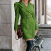 Solid Color V-Neck Lace Up Asymmetric Coat Dress NSXPF106125