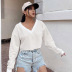 Letter Embroidery V-Neck Loose Cropped Sweatshirt NSXE99212