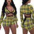 Sexy Strappy Plaid Long-Sleeved Top & Shorts 2 Piece Set NSMYF99311