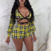 Sexy Strappy Plaid Long-Sleeved Top & Shorts 2 Piece Set NSMYF99311