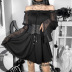 Gothic Style Puff Sleeve Lace One-Word Neck A-Line Dress NSGYB99503