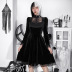 Gothic Style Solid Color Suede Bubble Sleeve Lace Stitching Dress NSGYB99506