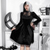 Gothic Style Solid Color Suede Bubble Sleeve Lace Stitching Dress NSGYB99506