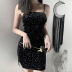 Gothic Style Starry Sky Print Suede Slit Slip Dress NSGYB99519