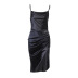 Solid Color Slit Satin Slip Dress NSGYB99533