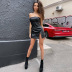 Slim Leather Tube Top Split Dress NSHTL99537
