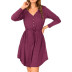 Solid Color V-Neck Long-Sleeved Buttoned Lace-Up Dress NSYHY106392