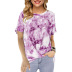 Tie Dye Printed Round Neck Short-Sleeved Twisted T-Shirt NSYHY106401