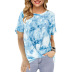 Tie Dye Printed Round Neck Short-Sleeved Twisted T-Shirt NSYHY106401