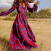 Slim Stitching Ruffled Bohemian Big Swing Rayon Printed Dress NSHMP106450