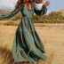 Slim Stitching Ruffled Bohemian Big Swing Rayon Printed Dress NSHMP106450