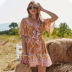 V-Neck Print Lace-Up Dress NSHMP106455