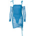 One-Word Neck Mesh See-Through Stitching Slip Dress NSLJ106556