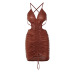 V-Neck Backless Pleated Slip Dress NSLJ106562