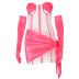 Long-Sleeved One-Shoulder Mesh See-Through Stitching Dress NSLJ106568