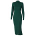 Solid Color Pit Strip Slim Long-Sleeved Slit Dress NSLJ106571