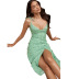 Temperament Sling Lace-Up V-Neck Floral Dress NSHM106573