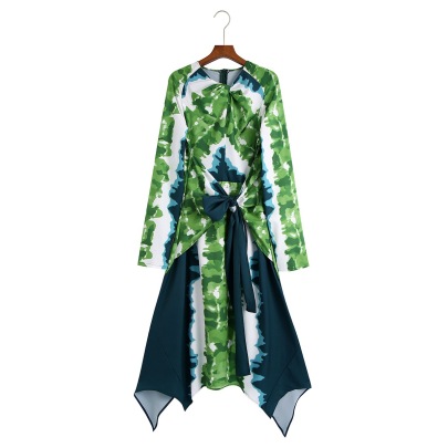 Positioning Printing Long-sleeved Knotted Dress Nihaostyles Wholesale Clothing NSXFL106604