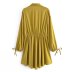 Yellow Lantern Sleeved Satin Elastic Shirt Dress NSXFL106614